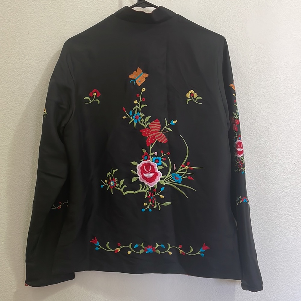 Sophie Chang Studio Embroidered Silk Reversible Kimono Jacket